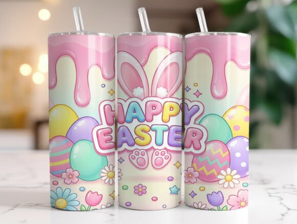Cute Happy Easter 20oz Tumbler Wrap PNG