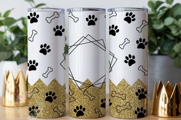 Dog Paw Gold Glitter Tumbler Wrap PNG for Graphics and Tumbler Wraps