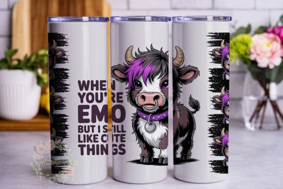 Emo Highland Cow 20oz Tumbler Wrap Graphics