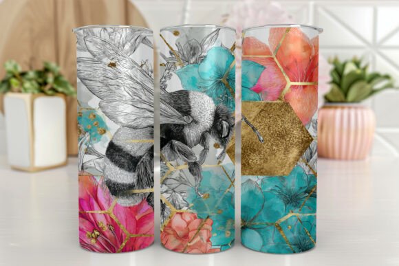 Floral Bee Tumbler Wrap Watercolor Graphics