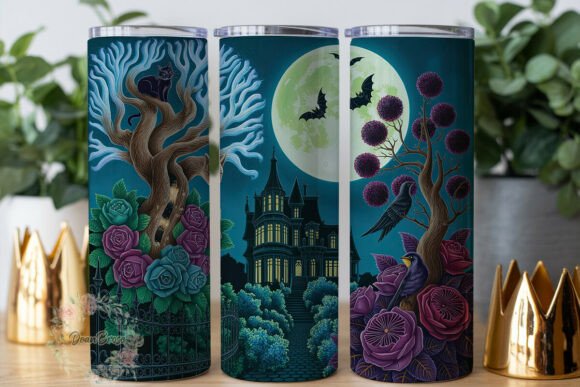 Gothic Mansion Moonlit Garden Tumbler Graphics