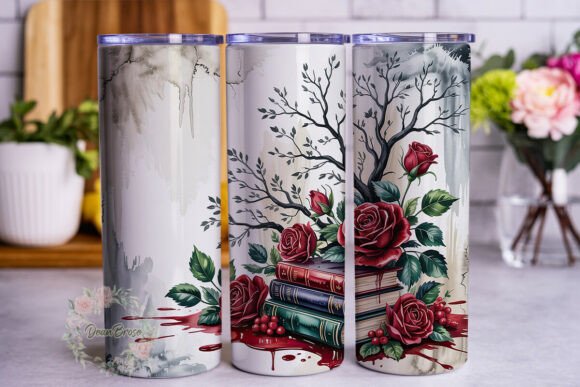 Gothic Red Rose Book Tumbler Wraps for Graphics