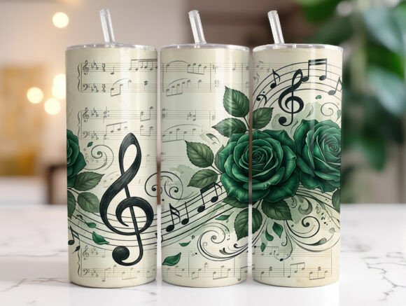 Green Rose Music Notes 20oz Tumbler Wrap