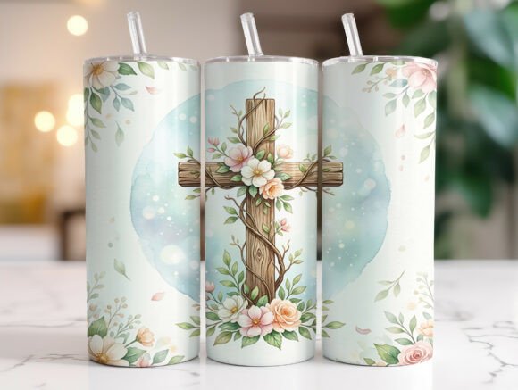 Jesus Cross Flowers Spring Faith Tumbler Graphics