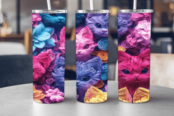 Kawaii Cat Pattern Tumbler Graphics