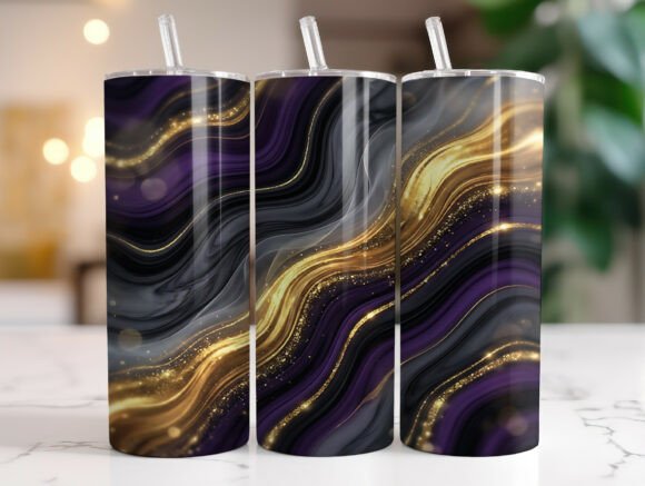Luxury Purple Gold Marble Tumbler Wrap Graphics