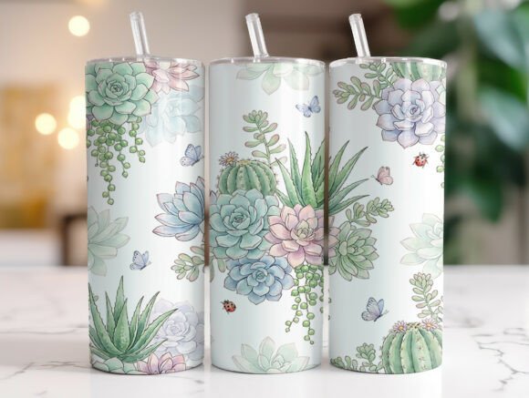 Pastel Succulent Cactus Tumbler Wrap: Graphics for Tumbler Wraps