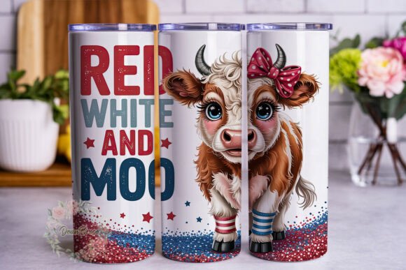 Patriotic Fluffy Cow Tumbler Wraps Graphics