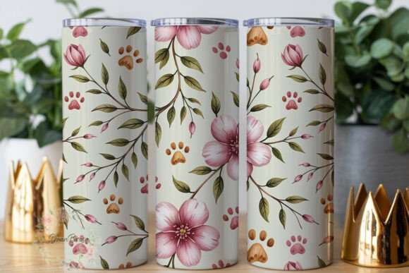 Paw Prints Floral 20oz Tumbler Wrap Graphics