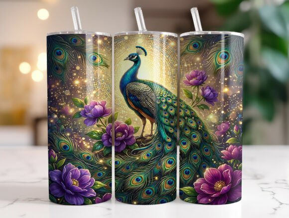 Peacock Glitter Floral Luxury Tumbler: Graphics for Tumbler Wraps