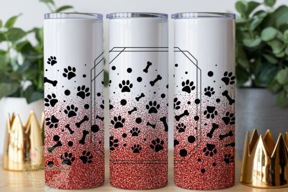 Pet Paw Print Red Glitter Tumbler Wraps & Graphics