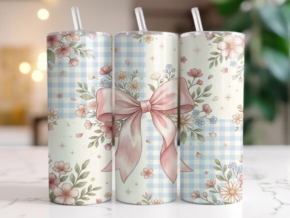 Pink Bow Gingham Flowers Ribbon Tumbler Graphics Review