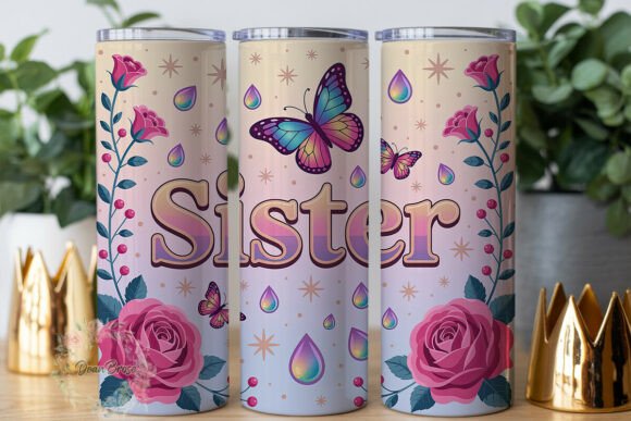 Pink Butterfly Sister 20oz Tumbler Wrap Graphics