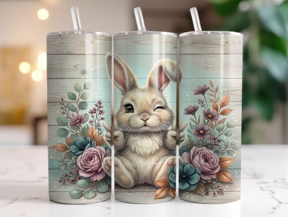 Rustic Floral Bunny 20oz Tumbler Wrap Graphics