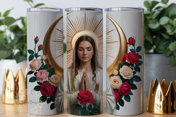 Serene Praying Woman Floral 20oz Tumbler Graphics