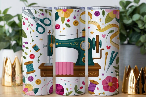 Sewing Machine Floral 20oz Tumbler Wrap Graphics