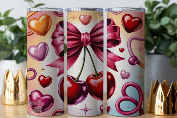 Sweet Cherry Bow Hearts 20oz Tumbler Graphics