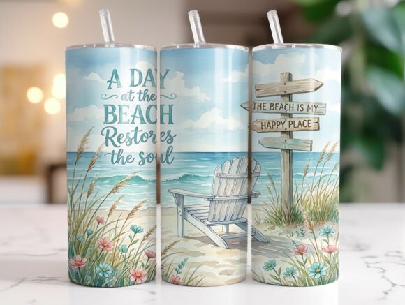 Tropical Beach Summer Tumbler Wrap: Graphics & Wraps