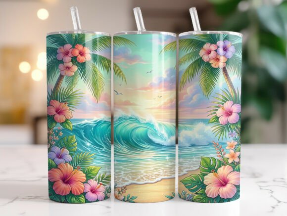 Tropical Ocean Wave Floral Tumbler Wrap Graphics Review