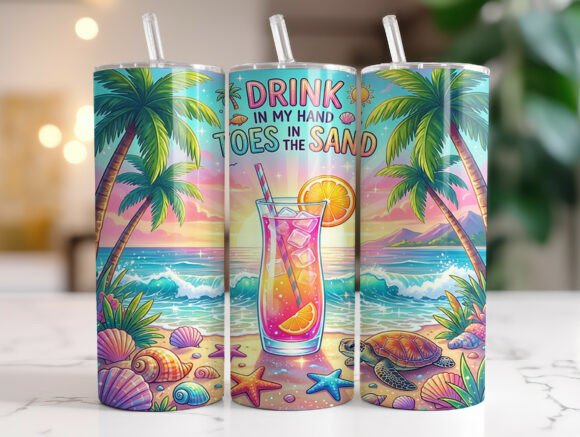 Tropical Sunset Drink Quote Tumbler Wrap Graphics