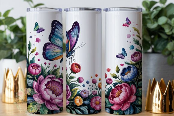 Vibrant Butterfly Floral 20oz Tumbler Graphics